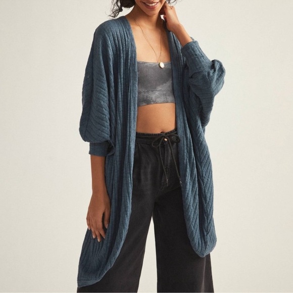 Anthropologie Lettie Tulip-Back Split Cardigan Blue Gray SP/MP - Picture 1 of 10